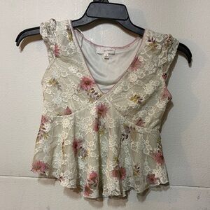 Lace Floral Women Blouse - Cream and Pink